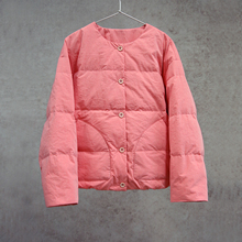 云芝元 设计师款全棉粉色圆领宽松95白鹅绒短款羽绒服0605-S