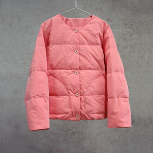 羽绒服0605 全棉粉色圆领宽松95白鹅绒短款 设计师款 云芝元