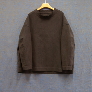 云芝元 咖色人字纹羊毛亚麻圆领套头百搭轻松衣1601B 设计师秋冬款