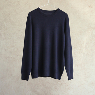 云芝元 康赛妮baby纯羊绒男款圆领藏蓝色毛衫横机针织羊绒衫0123M