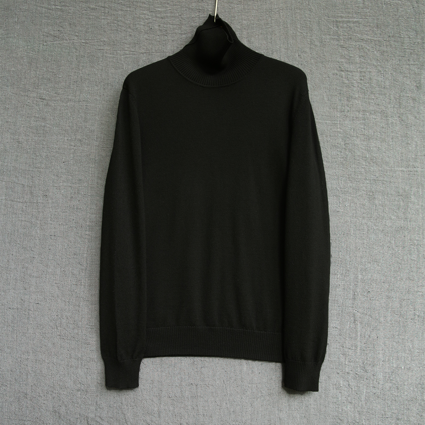 福利款德国扬子精纺纯羊毛黑色高领休闲横机针织套头打底衫0141-M