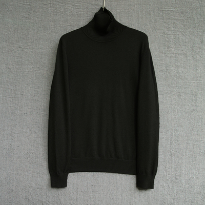 福利款德国扬子精纺纯羊毛黑色高领休闲横机针织套头打底衫0141-M