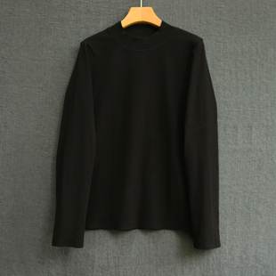 简约舒适百搭T恤02003 黑色罗纹半高领长袖 设计师秋款 云芝元