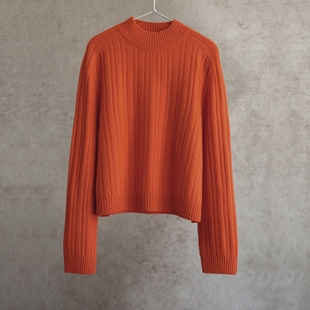 1209 云芝元 羊绒衫 康赛妮橘色高领纯羊绒马鞍肩套头衫 新冬新款