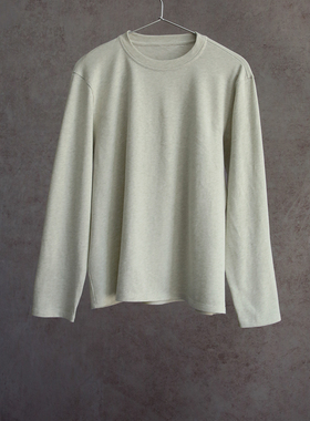 云芝元 设计师26春款淡绿色植物染全棉针织圆领长袖休闲女士T恤