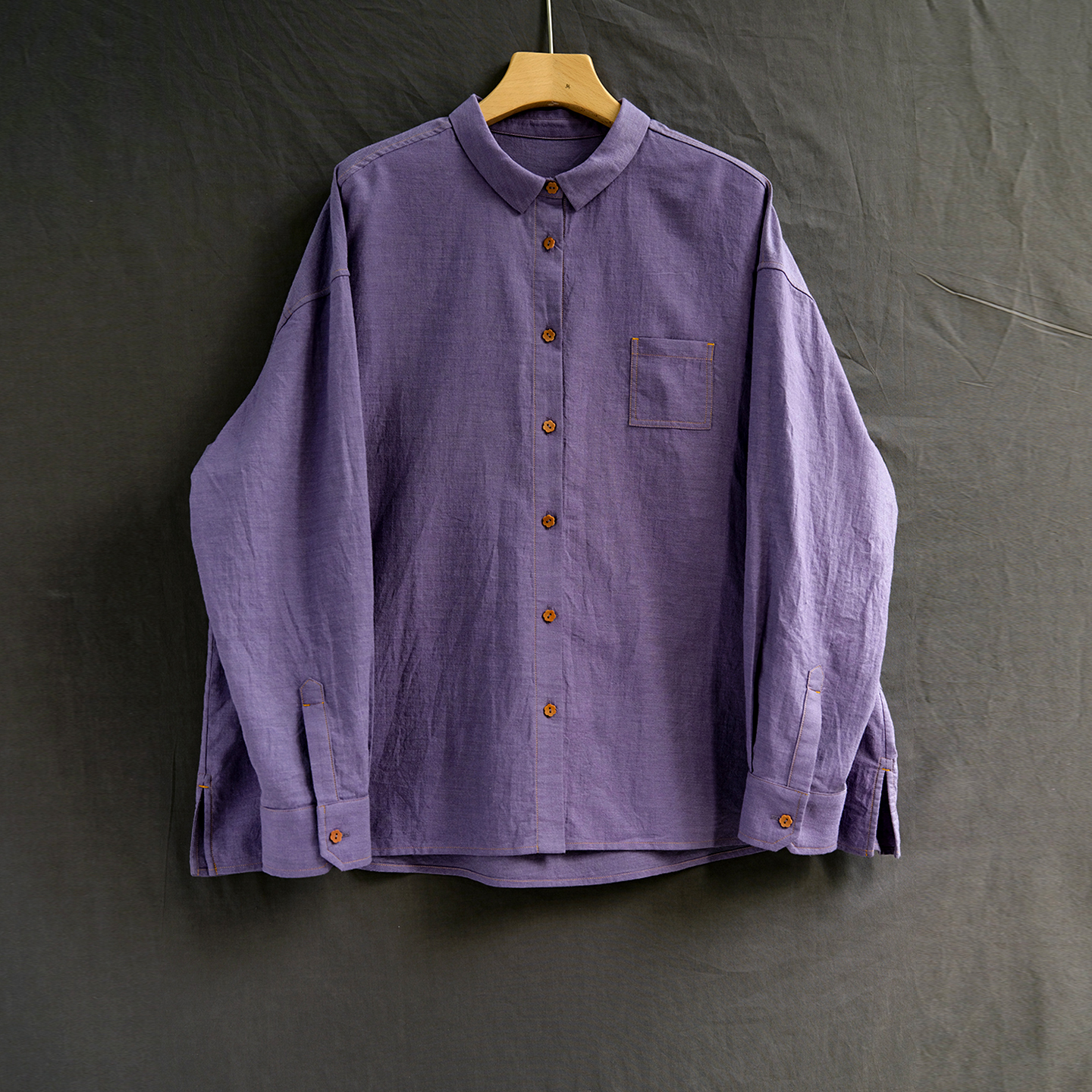 云芝元 设计师秋款全棉紫色翻领长袖文艺气质百搭衬衫2801-B