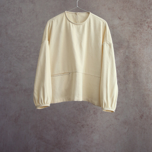 撞色线女士套头衫 云芝元 原白色油丝斜纹落肩长袖 新款 26春季