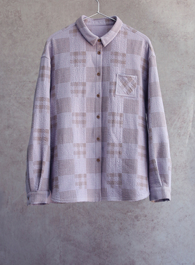 云芝元 新冬款进口紫色木棉格子长袖文艺气质女士衬衫0601-M