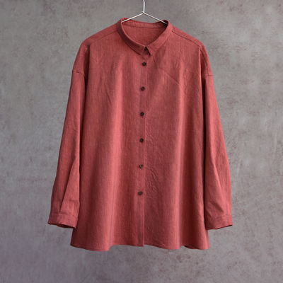 云芝元 设计师原创新冬款粉色高支亚麻羊毛翻领长袖女款衬衫2202S