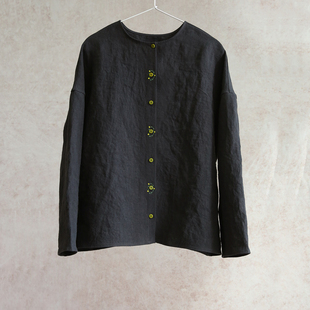 前后两穿开衫 黑色纯汉麻圆领落肩绣花套头衫 轻松衣 26春款 云芝元