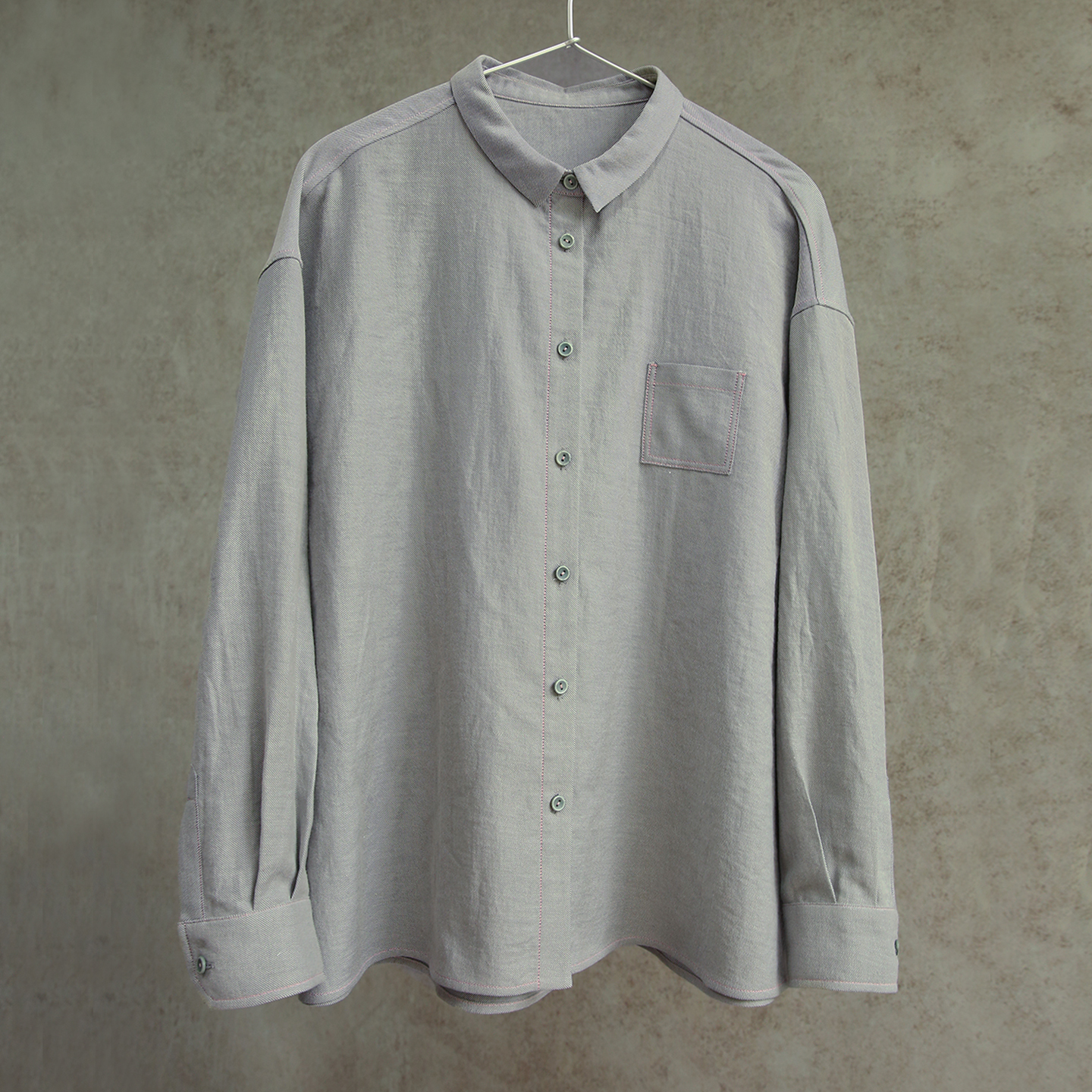 云芝元 设计师秋冬款全棉灰色经典翻领撞色线气质长袖衬衫2802-S