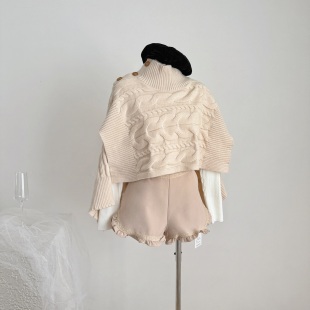 迟伞伞25 vivien 焦糖利口酒 土星高领麻花针织不规则斗篷