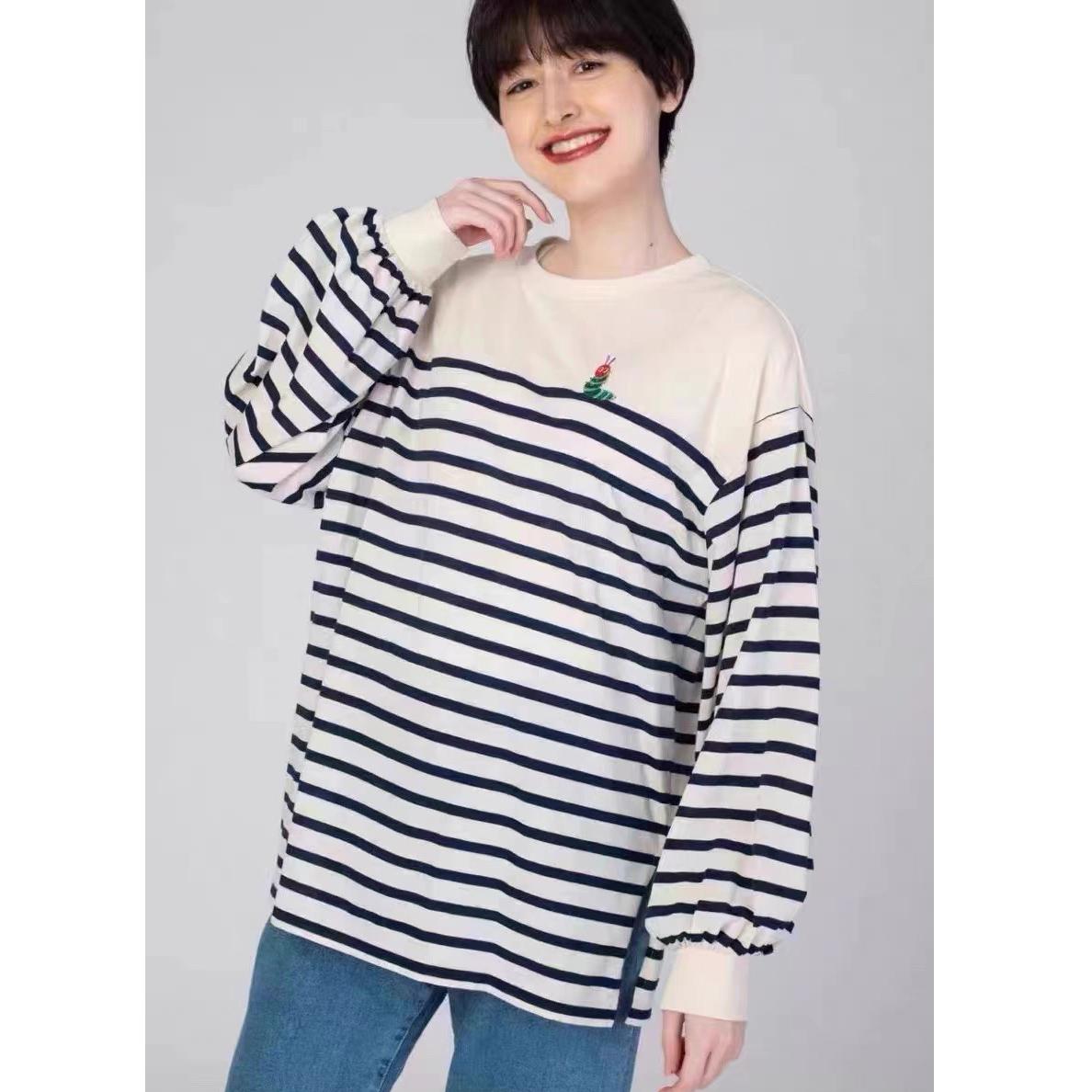 g Eric好饿毛毛虫 精致刺绣 长袖条纹T恤G2-2