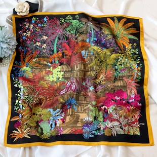 53cm真丝小方巾法式春夏百搭浪漫古堡丝巾素缎桑蚕丝领巾系脖护颈