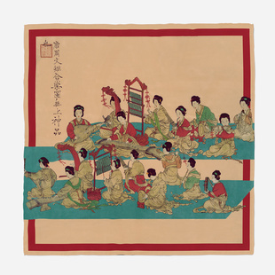 53cm小方巾仿真丝古风国风国潮古典唐宫宋朝仕女图斜纹丝巾领巾