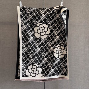 180*70cm长围巾秋季小香风爆款外搭条纹山茶花仿羊绒保暖披肩围脖