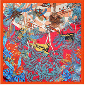 90cm大方巾植物花卉仿真丝丝巾女士旅游沙滩防晒披肩头巾多功能