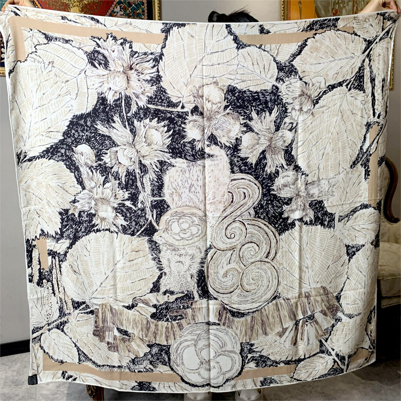 梵高小松鼠艺术风气场女神范双面双色真丝羊毛大方巾丝毛围巾披肩