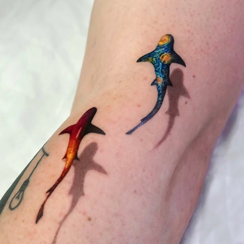 Shark小鲨纹身贴ins高颜值手臂手腕逼真手绘纯欲甜酷辣妹防水贴纸