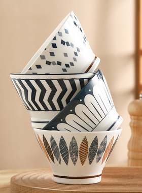 特价日式陶瓷米饭碗五寸四个装复古高颜值可微波炉烤箱沙拉碗创意