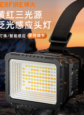 神火FL01头灯大泛光强光充电式超亮远射头戴式头灯户外骑行白黄红