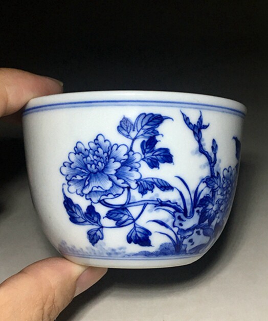憙之精舍 景德镇小雅青花蝶恋花富贵白头堆泥工艺 阮定荣茶器茶杯