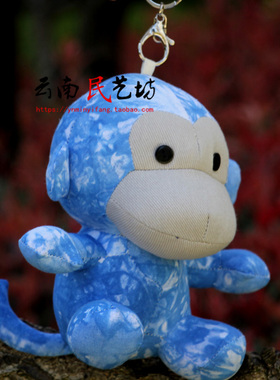 扎染玩偶摆件手工蓝染布偶小猴子