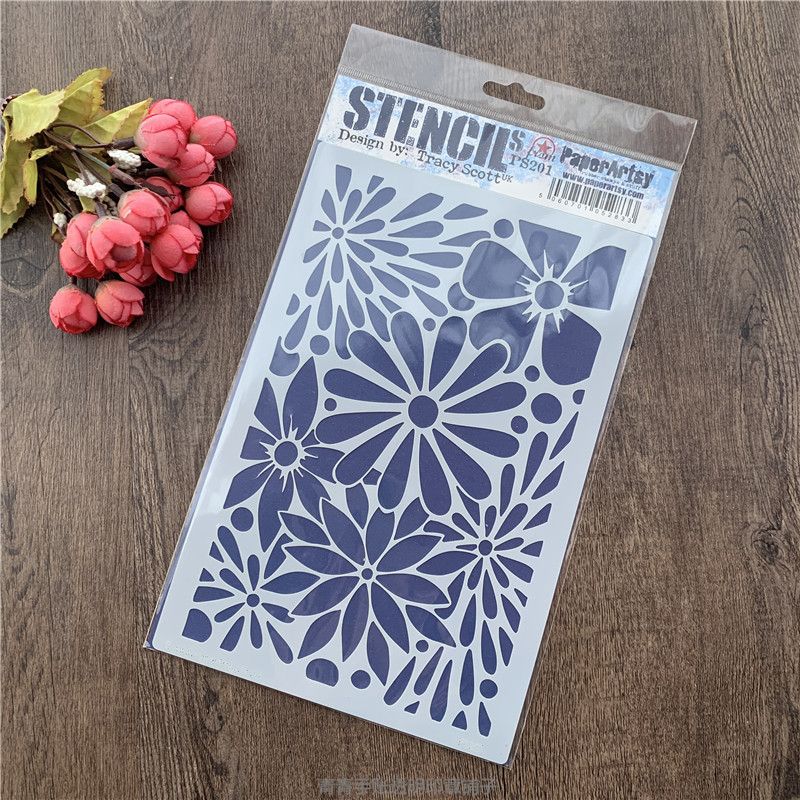 Paperartsy 花朵背景 PA Stencil 201 Large  进口遮蔽板