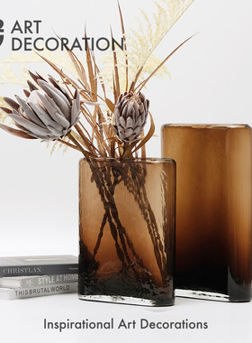 灰色茶色琉璃玻璃花瓶摆件样板房酒店会所大堂前台花艺插花器皿