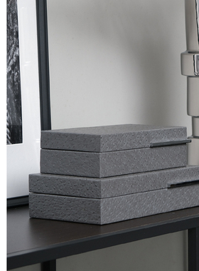 现代简约意式轻奢仿真皮收纳首饰盒摆件样板间书柜玄关软装饰品