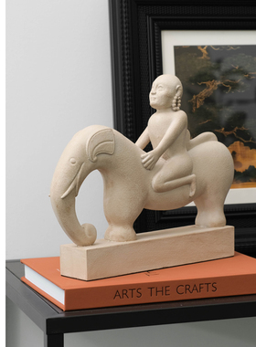 中古中式仿石像吉祥人象树脂雕塑样板间售楼处玄关书柜装饰摆件