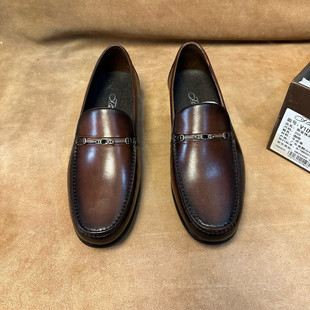断码40撤柜意大利品牌宾男士棕色一脚蹬乐福皮鞋进口头层牛皮N18