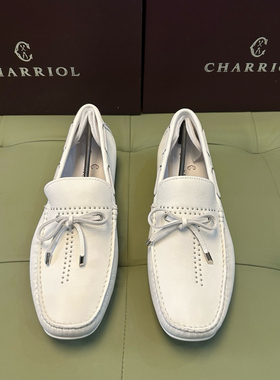 断码40 41 43撤柜品牌夏利H男士白色一脚蹬豆豆皮鞋头层牛皮X205