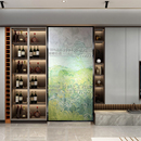 钢化雕刻艺术玻璃梵高油画绿色麦田工艺玻璃隔断玻璃屏风彩绘玻璃