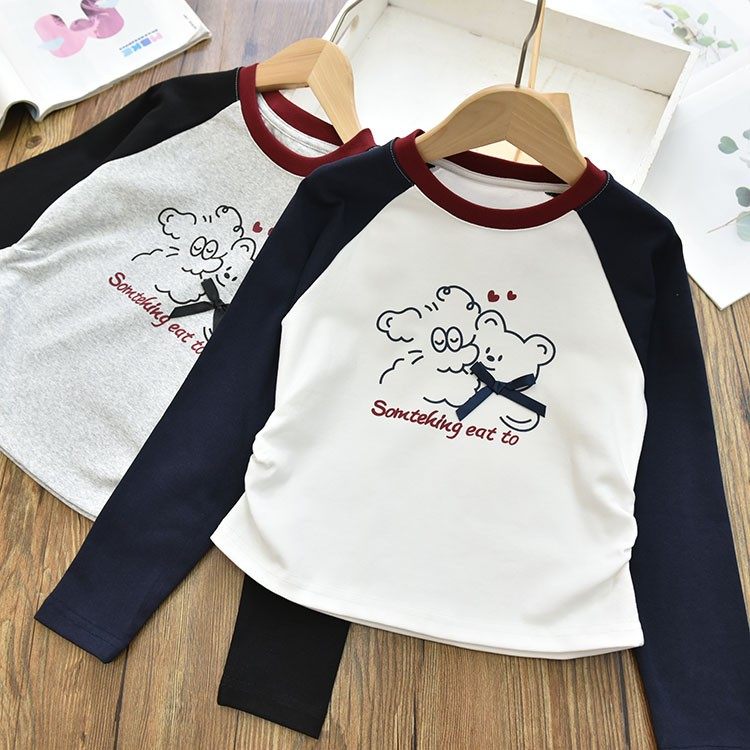 品质好厚实|女童洋气插肩袖撞色T恤 中大儿童侧收腰打底衫上衣秋,童装/婴儿装/亲子装,T恤,淘宝优惠券,粉丝福利购,淘宝优惠卷