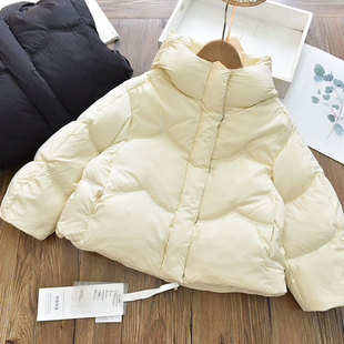 女童90白鸭绒纯色连帽羽绒服 儿童保暖厚实韩版外套 2025冬新款
