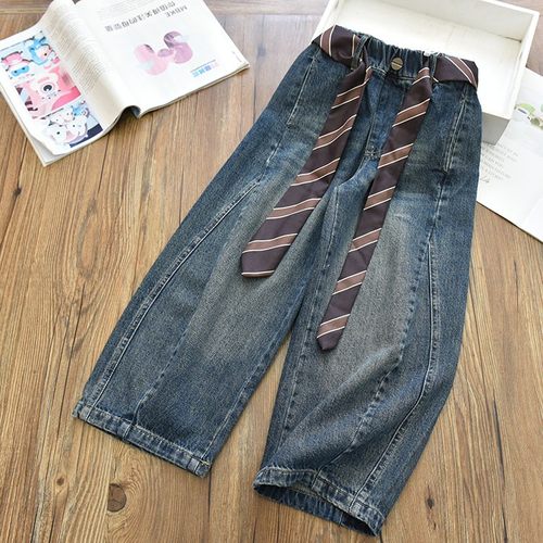 韩版彩椒裤|女童韩系时髦宽松休闲牛仔裤 中大儿童百搭弯刀裤25秋
