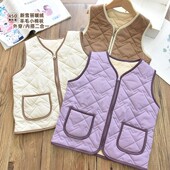 男女童菱格保暖厚实立领拉链衫 马甲中大儿童内搭坎肩秋冬 无袖