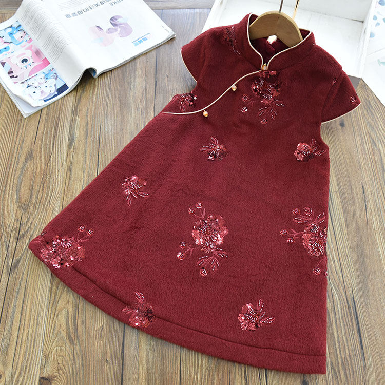 女童年款毛呢绣花亮片斜盘扣旗袍裙 中大儿童中式拜年服马甲裙冬,童装/婴儿装/亲子装,家居裙/睡裙,淘宝优惠券,粉丝福利购,淘宝优惠卷