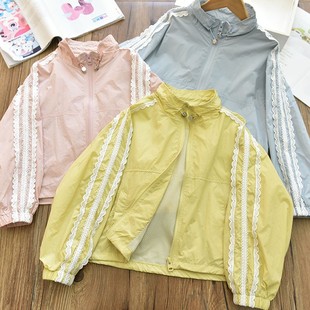 洋气版|女童薄款气质甜美花边立领防晒服 中大儿童带网外套开衫夏