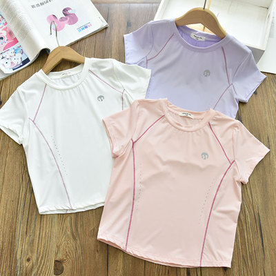 超凉快|女童凉爽透气撞色速干短袖 中大儿童休闲运动T恤上衣夏