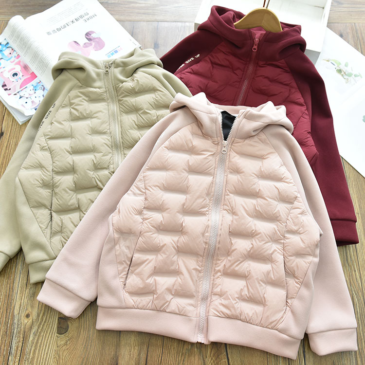 男女童90白鸭绒连帽拼接轻薄羽绒服中大儿童保暖外套2025深秋冬新