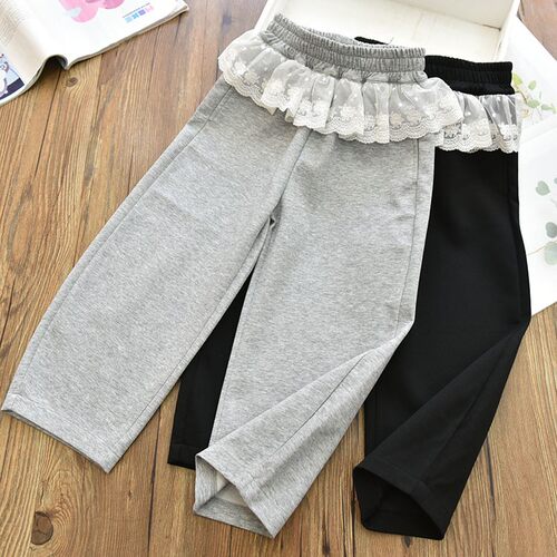 女童夏季薄软透气凉爽花边腰拼接香蕉裤 中大儿童弯刀奶奶裤