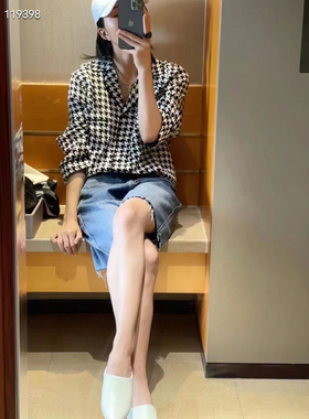 LS EQUIPMENT 2024春款款真丝千鸟格睡衣式桑蚕丝衬衫女银泰家
