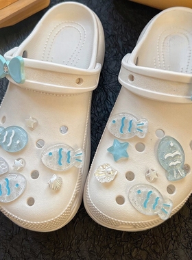 洞洞鞋配饰鞋花可爱卡通猫咪蓝色小鱼鞋扣diy可拆卸鞋面装饰配件