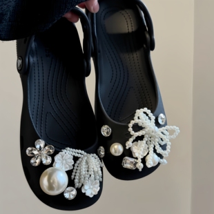 珍珠水钻花朵鞋 花diy可拆卸高级鞋 面装 饰配件适配corcs 扣洞洞鞋