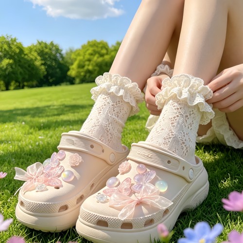 粉色温柔系洞洞鞋鞋扣蝴蝶花朵鞋花diy鞋面装饰仙女风适配crocs