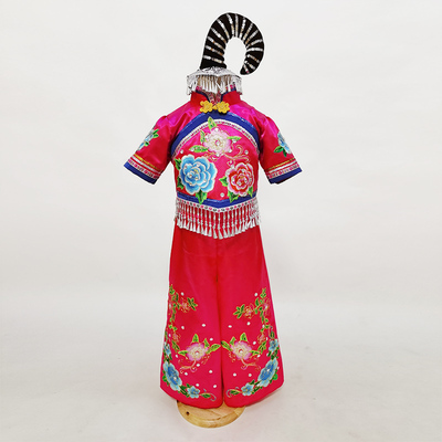 儿童独舞小戏迷舞蹈演出服装女童民族古典舞中国舞表演服扇子头饰