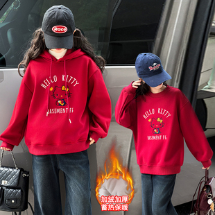 女童秋冬加绒卫衣秋冬款2026新款洋气连帽加厚两件套童装女孩冬装