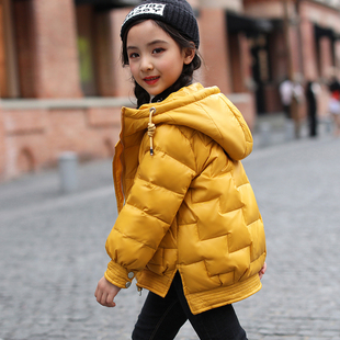 断码清仓 轻薄连帽羽绒服女童黄色加厚保暖时尚百搭冬季外套